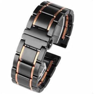 INEOUT Ceramic Band Compatibel met Samsung Galaxy Horloge 4 40 / 44mm Watch4 Classic 42 / 46mm Snelle routeband met Butterfly Buckle Horloge Bracetet (Color : Black-rose gold, Size : 22mm)