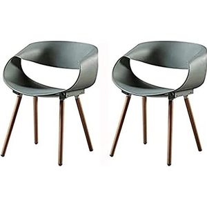 GEIRONV Moderne eetkamerstoel set van 2, for woonkamer bureau terras kantoor keuken stoelen vrije tijd kunststof zitting houten poten rugleuning stoel Eetstoelen (Color : Matcha, Size : 46x45x81cm)