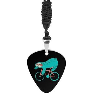 Blue Luiaard Rides A Bike Guitar Pick Ketting Metalen Hanger Charm Chain Ketting Sieraden Gift