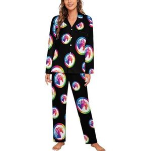 Eenhoorns Dames Lange Mouw Button Down Nachtkleding Zachte Nachtkleding Lounge Pyjama Set L