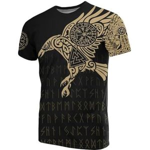 Noorse Mythologie Raven Tattoo T-shirt - Unisex Viking 3D Bedrukte Odin Fenrir Classic Harajuku Losse Korte Mouw - Zomer Vegvisir Tattoo Pagan Sports Top (Color : Crow yellow, Size : 4XL)
