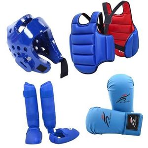 Amagogo 4 stuks Karate Sparringuitrusting inclusief verdikte bodyprotector Vest Bokshelm Beschermende uitrusting voor Muay Thai MMA Kickboksen, Blauw, L