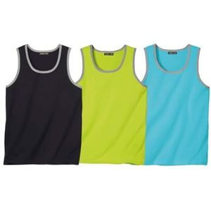 ATLAS FOR MEN - Set van 3 T-shirts voor heren, verkrijgbaar in grote maten van M tot 5XL, anijs, turquoise, zwart, L