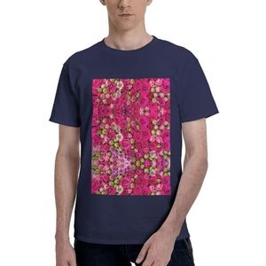 CKGODGF Katoenen T-shirt met ontluikende rozen voor heren, casual en comfortabel, korte mouwen, geschikt voor fitness en dagelijks gebruik, Donkerblauw, S