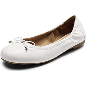 DREAM PAIRS Klassieke platte ballerina's voor dames, elegant, met geknoopte strik, wit, 36 EU