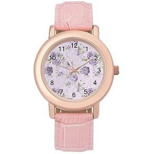 Paarse Bloem Horloges Voor Vrouwen Mode Sport Horloge Vrouwen Lederen Horloge