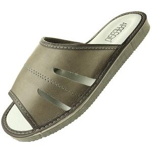 APREGGIO - Pantoffels heren leer | slippers leer | herenpantoffels | pantoffels | slippers, grijs, 44 EU