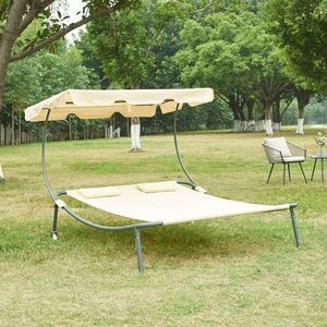 casa.pro Dubbele ligstoel Avigliano ligbed voor 2 personen 200x173 cm buiten stoel met zonnedak weerbestendig beige