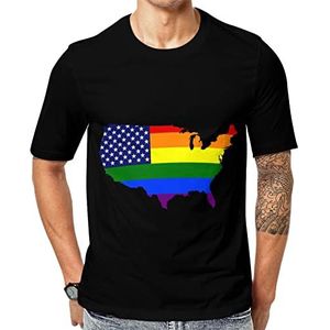 US Gay Pirde Regenboog Kaart Vlag Mannen Korte Mouw Grafische T-shirt Ronde hals Print Casual Tee Tops S