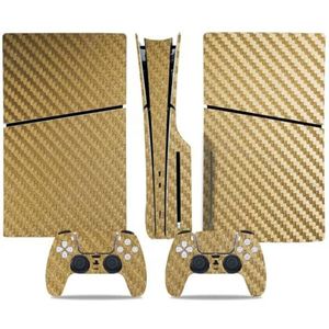 P5 Slanke Host Center Stickers Voor Sony PS5 Slim Console Disk Edition Koolstofvezel Skin Cover Sticker Game Console Accessoires (Goud)