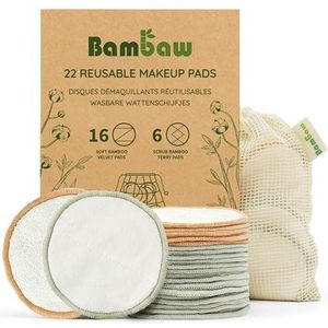 Wasbare make-up verwijderaarschijven met 1 zak voor wasgoed en opslag - Set van 22 schijven - Bambaw