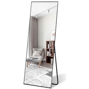SensaHome Passpiegel - Minimalistisch Design Wandspiegel - Staand met Zwarte rand - Modern - Make-up Spiegel/Badkamerspiegel - Zwart - 39cm x 156cm