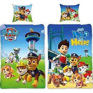 Paw Patrol beddengoed Team blauw 135 cm x 200 cm + 80 cm x 80 cm 100% katoen renforcé-linon-kwaliteit Chase Marshall Rocky Zuma Rubble Skye Ryder omkeerbaar beddengoed Duitse maat ritssluiting