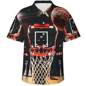 Klassiek Hawaïaans overhemd met basketbalprint voor mannen, button-down, tropische shirts, casual strandkleding, Zwart, S