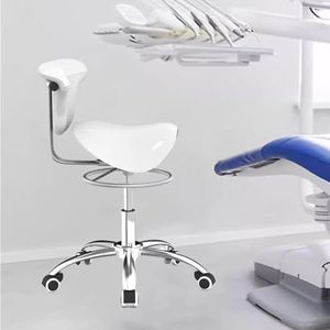JAVPTAV Heavy Duty Dental Zadel Rolling Kruk, Medische Hydraulische Zadelstoel met Rug & 360° Wielen, Ergonomische Kantoorstoel Draaibare Krukken (Wit)