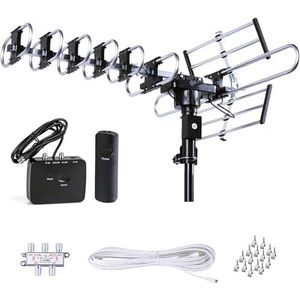 FiveStar Outdoor HD TV-antenne Sterkste Tot 200 mijl lang bereik met gemotoriseerde 360 graden rotatie, UHF/VHF/FM-radio met infrarood afstandsbediening Advanced Design Plus installatiekit