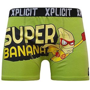 Xplicit Heren Jongens Door Crosshatch Nieuwigheid Rude Boxer Trunks Shorts Ondergoed Grappig, Super Banana - Groen, XL