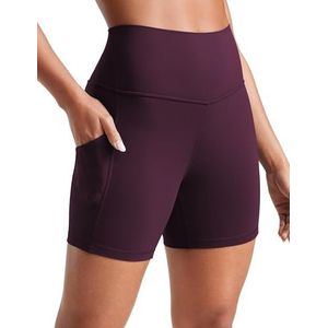 CRZ YOGA Butterluxe Fietsen Shorts met Zakken voor Vrouwen 5 Inches van Yoga Hoge Taille Workout Sport Gym Korte Leggings Donker paars M