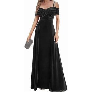Fluwelen Bruidsmeisjes Jurken Spaghetti Bandjes Prom Jurken Koude Schouder Formele Avond Party Gown ZM191xin, Zwart, 32