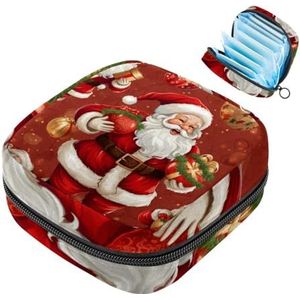 MUOOUM Merry Christmas Santa Claus maandverband opbergtas menstruatie pad tas draagbare menstruatie cup zakje met rits voor tiener meisjes vrouwen dames