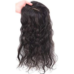 Menselijk Haar 5""x 5.5"" Zijde Basis Topper, Clip in Gratis Deel Topper Haarstukken voor Vrouwen met Haaruitval, Dunne Haar 11.8"" DONKERBRUIN