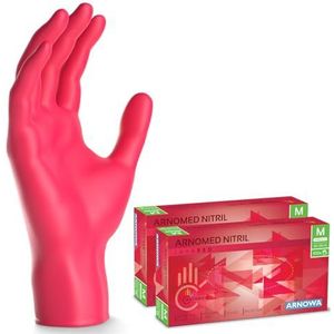 ARNOMED wegwerphandschoenen rood, wegwerphandschoenen M, nitril handschoenen met 200 stuks per doos, poedervrij, latexvrije rubber handschoenen, verkrijgbaar in S, M, L & XL