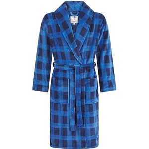 John Christian Superzachte fleece ochtendjas met blauw ruitpatroon, blauw, XXL