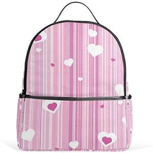 Jeansame Rugzak Schooltas Laptop Reistassen voor Kinderen Jongens Meisjes Vrouwen Mannen Roze Harten Gestreepte Valentijnsdag