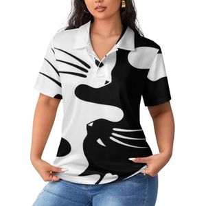 Yin Yang Lucky Cat damespoloshirts met korte mouwen, casual T-shirts met kraag, golfshirts, sportblouse, tops, 4XL