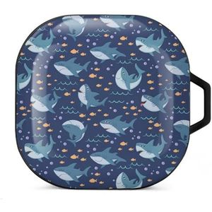 Marineblauw cartoon haaien oordopjes hoesje compatibel met Samsung hard shell beschermhoes zwart-stijl