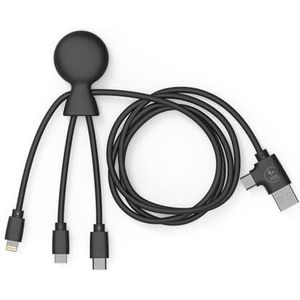 Xoopar - Mr Bio 1 m Multi USB-kabel 4-in-1 in Octopusvorm, zwart, universele oplader van gerecycled kunststof, universele USB-aansluiting, USB-C, ligthning, micro-USB, USB voor universele smartphone