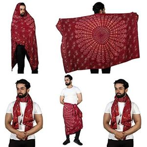Sarjana Handicrafts Mannen Vrouwen Rayon Mandala Sarong Sjaal Sjaal Cover Up Badmode Wrap Jurk Bikini Unisex Gypsy Strandlaken, Kastanjebruin, one size