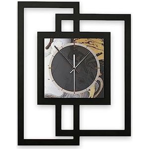Kreative Feder Designer-wandklok in moderne metallic look zonder tikkende geluiden (goud en zwarte inkt, stil radiouurwerk)