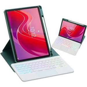 Toetsenbordhoes Voor Lenovo Tab M11 11 Inch 2024 (TB330FU/TB330XU), 360 Graden Draaibare Hoes, 7-Kleuren Achtergrondverlichting, Afneembaar Bluetooth-Toetsenbord Met Touchpad,Groen