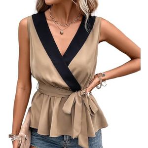 yk8fass Dames V-hals shirt vt-9214, Kaki, S