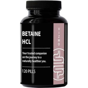 Betain HCL 650 mg, 120 capsules, premium spijsverteringsenzymvoedingssupplement, ondersteunt gezonde spijsvertering, opname van voedingsstoffen en darmgezondheid, veganistisch, laboratorium getest,