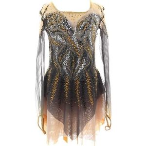 Aanpasbare Kunstschaatsjurk, Meisjes Vloeiende Ronde Hals Glanzende Diamanten Schaatswedstrijdkostuum(4XL)