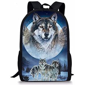 chaqlin Rugzak voor Kids Jongens Meisjes Tieners Duurzaam 17 Inch School Boekentassen Wolf Print, Wolf-6, Eén maat