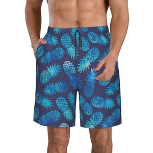 Blauwe Ananas Print Heren Zwembroek Trunks Mannen Sneldrogende Ademend Strand Surfen Zwembroek met Zakken, Blauwe ananas, XXL