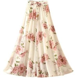 Zomerrok voor dames, bloemenprint, chiffon, hoge taille, elegante A-lijn, boho-lange rok, Kleur 3, S