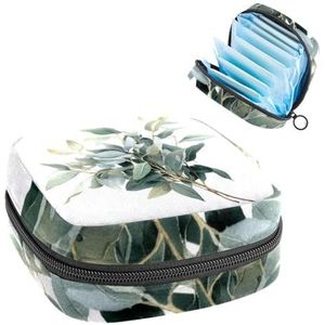 Sage Green Eucalyptus boeket patroon maandverband opbergtas, grote menstruatie cup zakje met rits, menstruatie pads tas winkel panty voeringen tampons voor meisjes vrouwen
