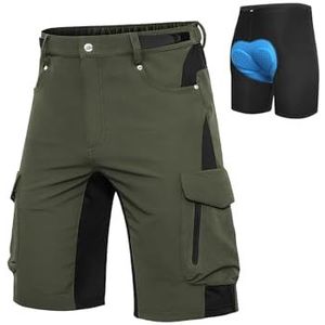 Cycorld MTB-broek herenfietsbroek, sneldrogend MTB-short voor heren, mountainbikebroek, baggy fietsbroek, ademende fietsbroek met verstelbare klittenbandsluitingen, groen, M