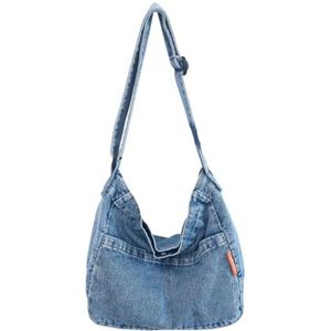 Fiorky Dames Denim Messenger Bag Grote capaciteit Vintage Tote Handtas Veelzijdige Crossbody Sling Bag Schoudertas Tas Shopper Bag (Retro blauw)