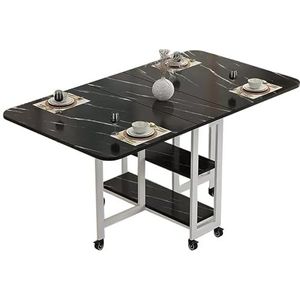 Massief Houten Opvouwbare Keukentafel Met Open Planken En 6 Wielen, Ruimtebesparende Rechthoekige Keukentafel Met Neerklapbaar Blad For Keuken, Slaapkamer, Eetkamer (Color : Black, Size : 100x60x75C