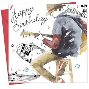 Twizler Gelukkige verjaardagskaart voor hem met zilveren verijling & uniek aquareleffect - mannelijke verjaardagskaart - verjaardagskaart voor heren - muziekverjaardagskaart - verjaardagskaart voor gitaar