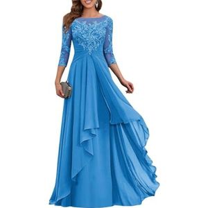 BRIGOW Dames kanten moeder van de bruid jurk ruches formele avond prom jurk cocktailjurk plus size, Blauw, 32