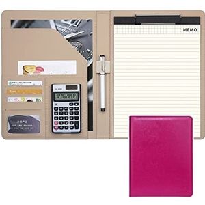 Business Portfolio Business Portfolio Padfolio Conferentiemap PU Lederen Folder Documentenmap Van Leer Met Rekenmachine En A4-notitieblok En Pennen Houder (Color : Pink, Size : 12-digit calculator)