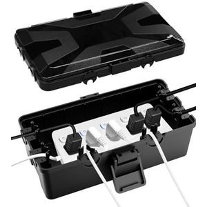 Waterdichte Kabelbox,Kabelopbergdoos,Waterdichte Kabel Opbergdoos,24x15x9.4 CM,Waterdichte Beschermdoos voor Buiten Weerbestendig IP54,Kabelbox Zwart Beschermt Power Strip,Timer Stopcontact