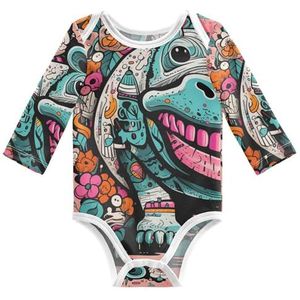KAAVIYO Doodle Art Nijlpaard baby body lange mouwen katoen bodysuit voor neutrale pasgeborenen 3-24 maanden, Patroon., 3 Maanden
