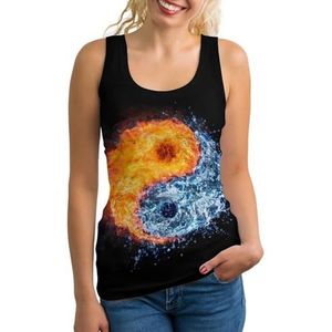 Fire And Water-yin And Yang Tanktop voor dames, mouwloos T-shirt, pullover, vest, atletisch, basic shirts, zomer, bedrukt